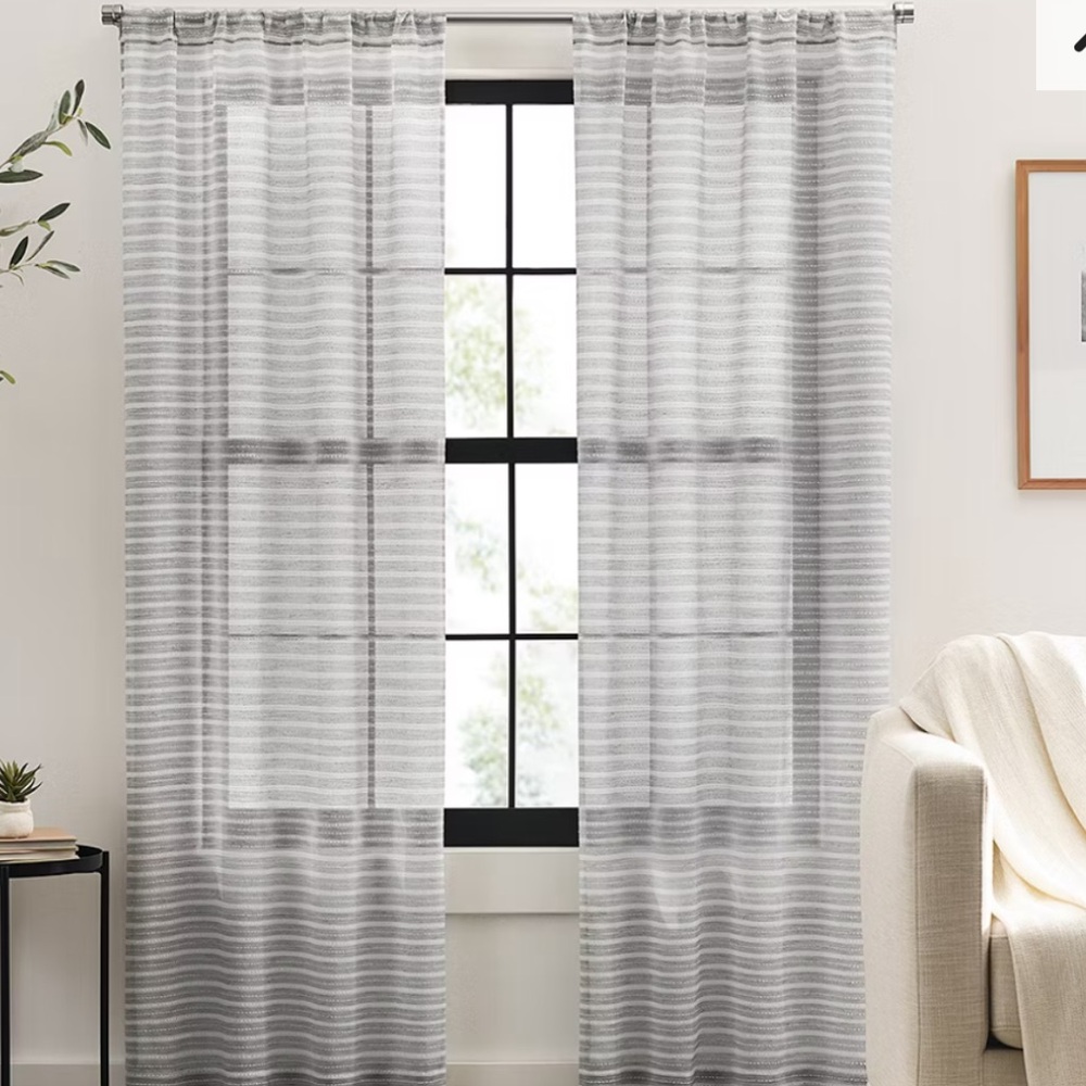 Mercantile Stellan Sheer Rod Pocket Set of 2 Curtain Panel-grey 4 sets